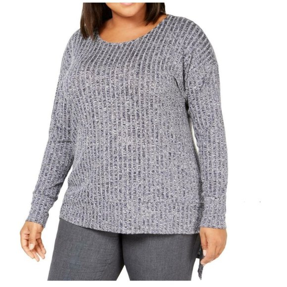 NWT NY COLLECTION SPRING ASYMETRICAL RAYON SWEATER PULLOVER TOP GRAY RIDGED 2X - Picture 2 of 5